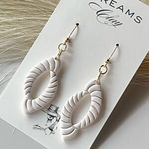 White Sculpted Hoop Drop Earrings - Women Jewelry